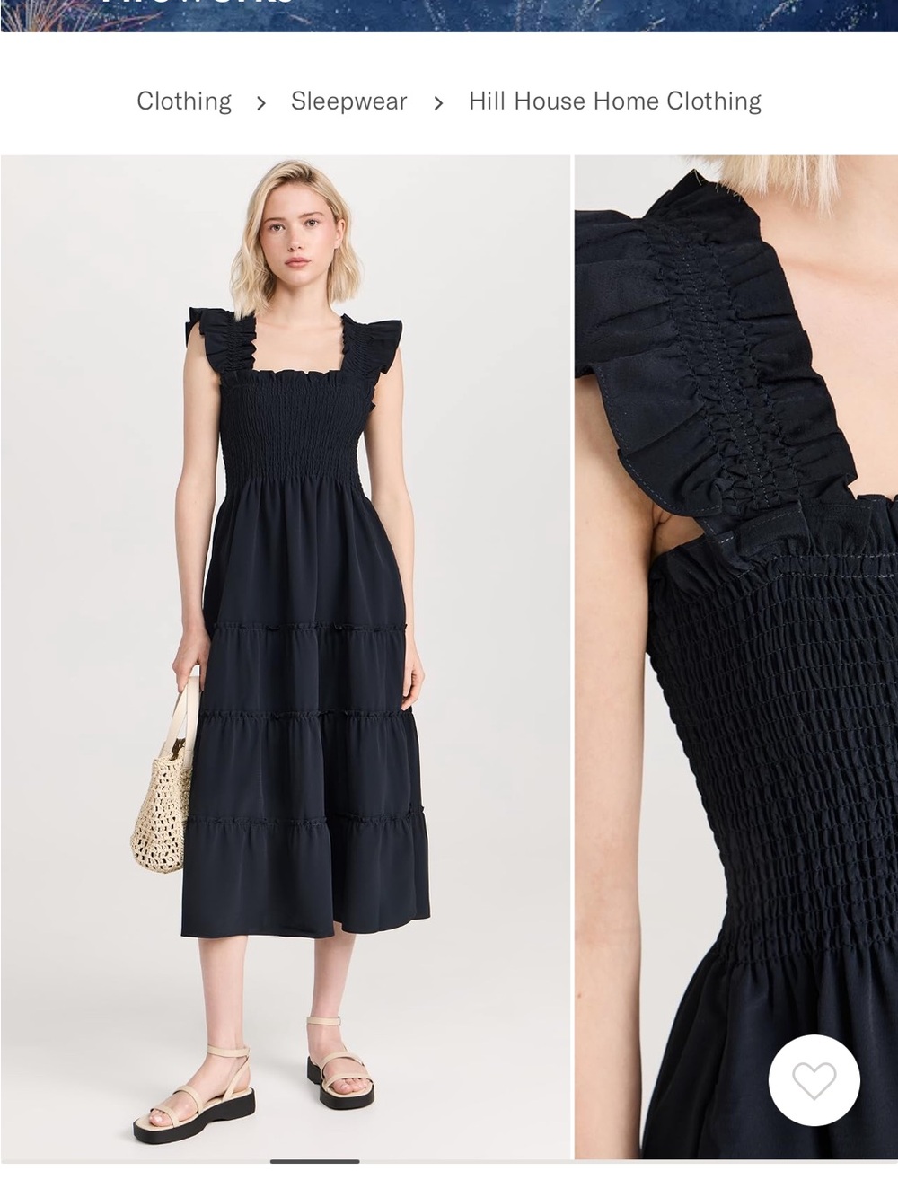 Hill House Black Smocked Ruffle-Strap Midi Dress